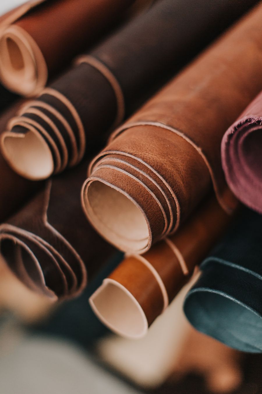 Rolls of brown PVC synthetic leather
